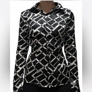 Geometric print satin button up